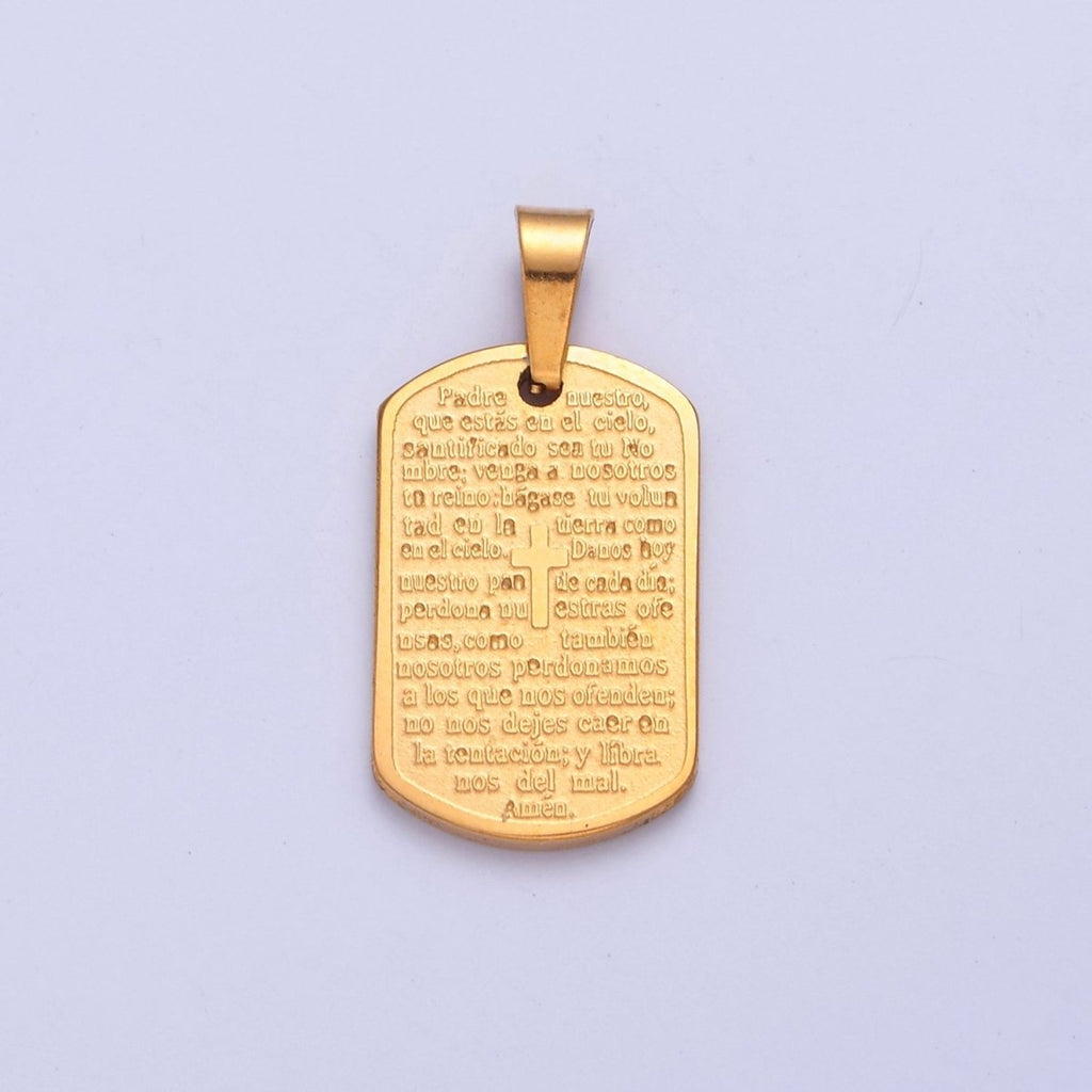 Silver / Gold Our Father Prayer Necklace Pendant Padre Nuestro Medal Spanish First Communion Gift For Girl Man I-354 I-396 - DLUXCA
