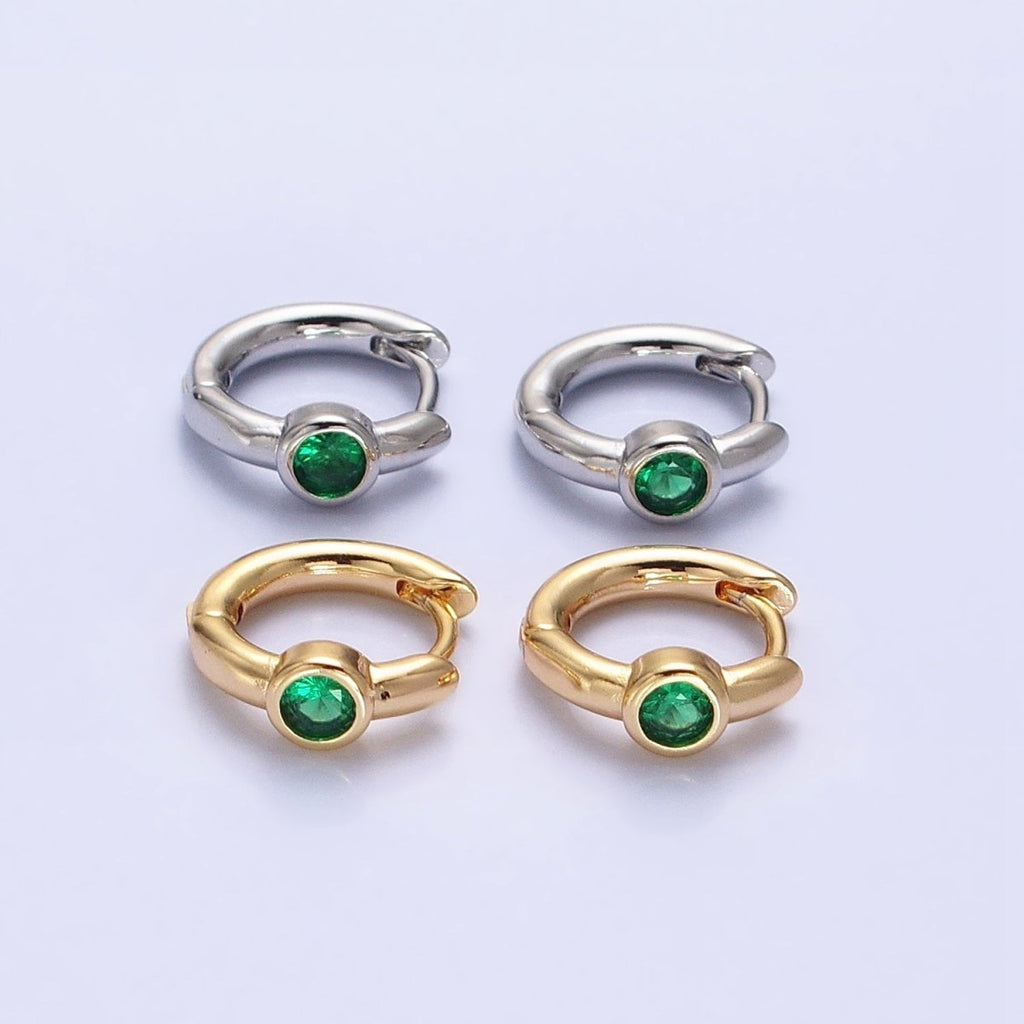 Silver, Gold Round Green CZ 12mm Cartilage Huggie Earrings | AB897 AB914