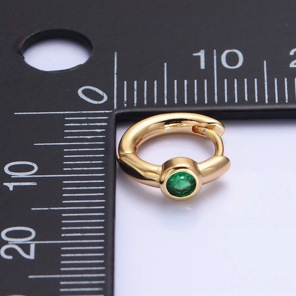 Silver, Gold Round Green CZ 12mm Cartilage Huggie Earrings | AB897 AB914