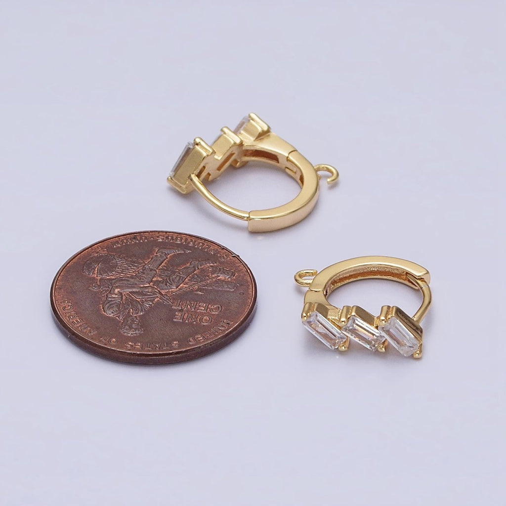 Silver, Gold Triple Clear Baguette CZ 12mm Huggie Open Loop Earrings Supply | Z169 Z298 - DLUXCA