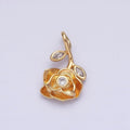 Silver, Gold Upside Down Flower Rose Clear, Green Marquise Leaf Pendant | AA349 AA355 AA356 AA363