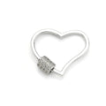 Silver Heart Carabiner, Circle Screw Clasp with Pave Cubic Zirconia Rhinestones K-129 - DLUXCA