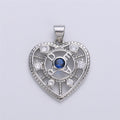 Silver Heart Charm, Micro Pave Pendant, Sapphire blue CZ Love Jewelry Supply I-606 - DLUXCA