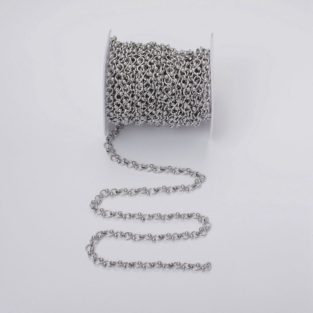 Silver Infinity Link Chain 5.3mm Unique Figure 8 Design Unfinished Chain for Jewelry Making Supply | ROLL-1197 Clearance Pricing - DLUXCA