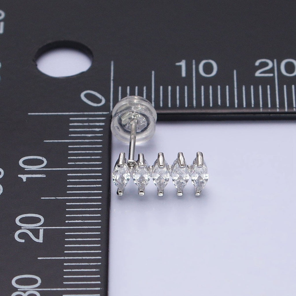 Silver Marquise Stud with CZ Stones | Cartilage, Tragus, Helix Piercing Earring AB652 - DLUXCA