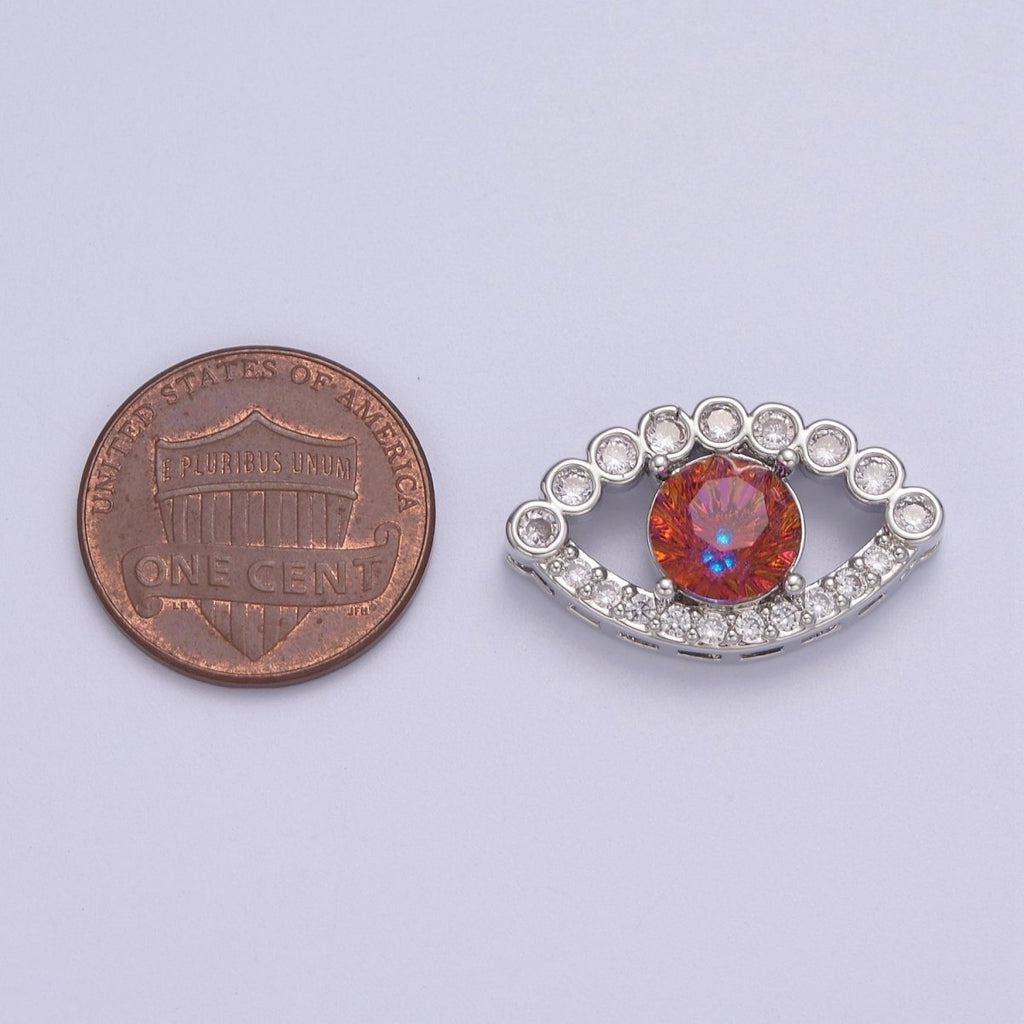 Silver Micropave CZ Red Evil Eye Lucky Charm Protection Amulet DIY Cubic Zirconia Bracelet Charm Bead Finding Connector For Jewelry Making B-181 - DLUXCA