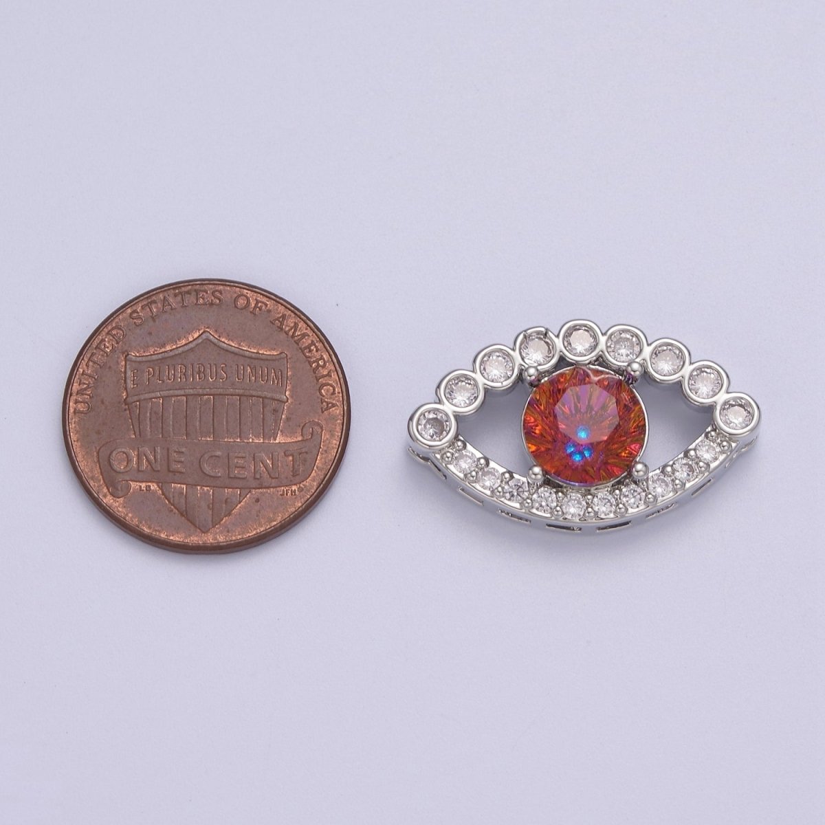 Silver Micropave CZ Red Evil Eye Lucky Charm Protection Amulet DIY Cubic Zirconia Bracelet Charm Bead Finding Connector For Jewelry Making B-181 - DLUXCA
