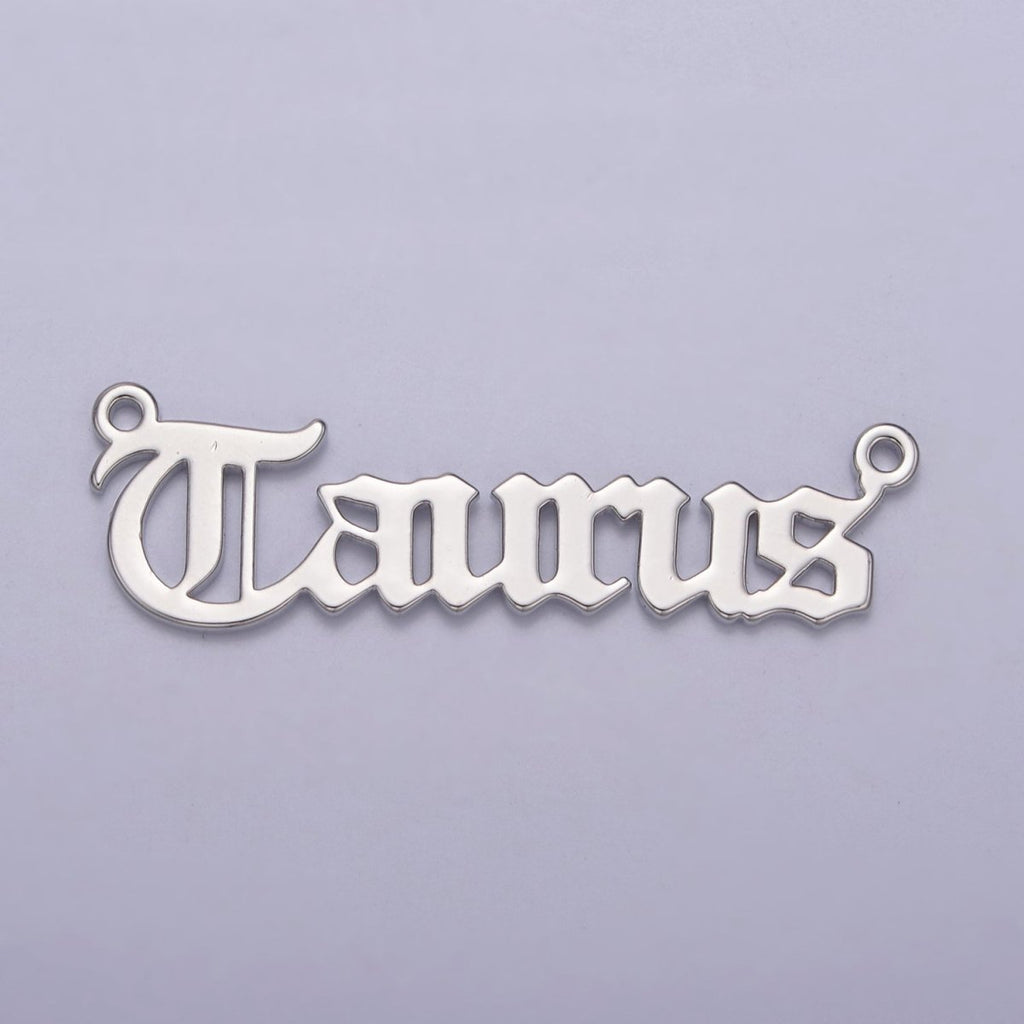 Silver Old English Font Zodiac Charms Connector for Necklace Bracelet Link Connector Astrology Necklace Charm Personalized Jewelry Wholesale ZODIAC-44 W-055~W-067 - DLUXCA
