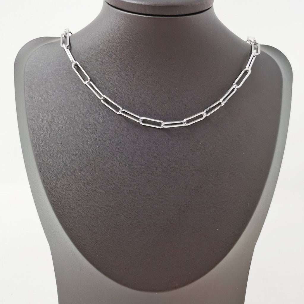 Silver Paper Clip Chain, Elongated Chain, Thin Slim Oval Link Chain, White Gold plated Chain by Yard / 10x5mm | ROLL-207 Clearance Pricing - DLUXCA