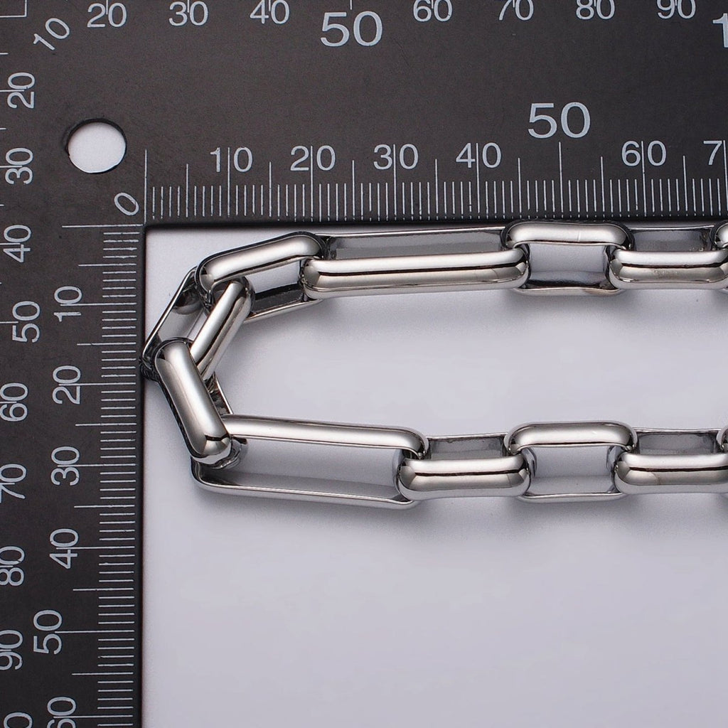 Silver paperclip chain elongated rectangle chain by Yard 9.7mm Thick chain | ROLL-1192 Clearance Pricing - DLUXCA