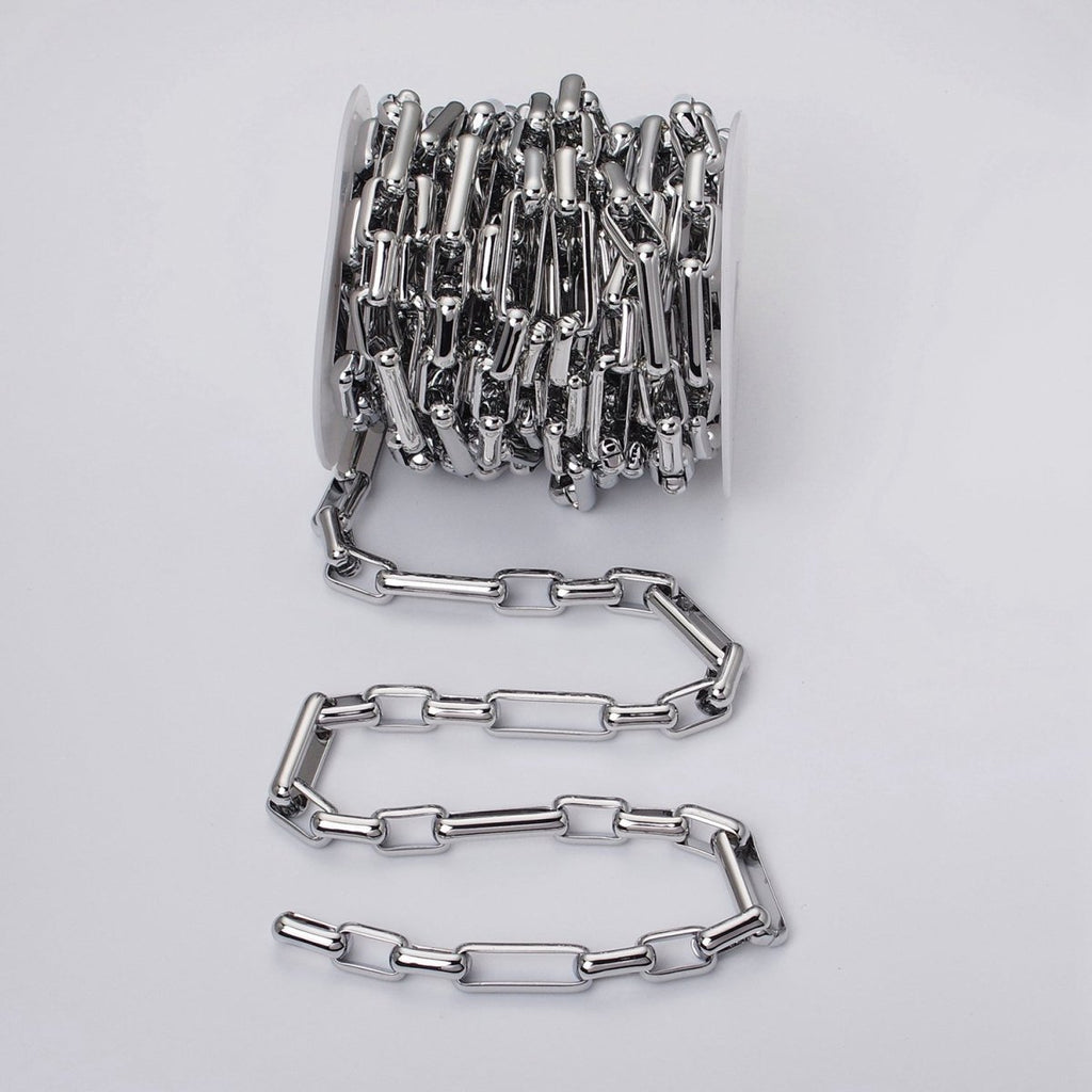 Silver paperclip chain elongated rectangle chain by Yard 9.7mm Thick chain | ROLL-1192 Clearance Pricing - DLUXCA