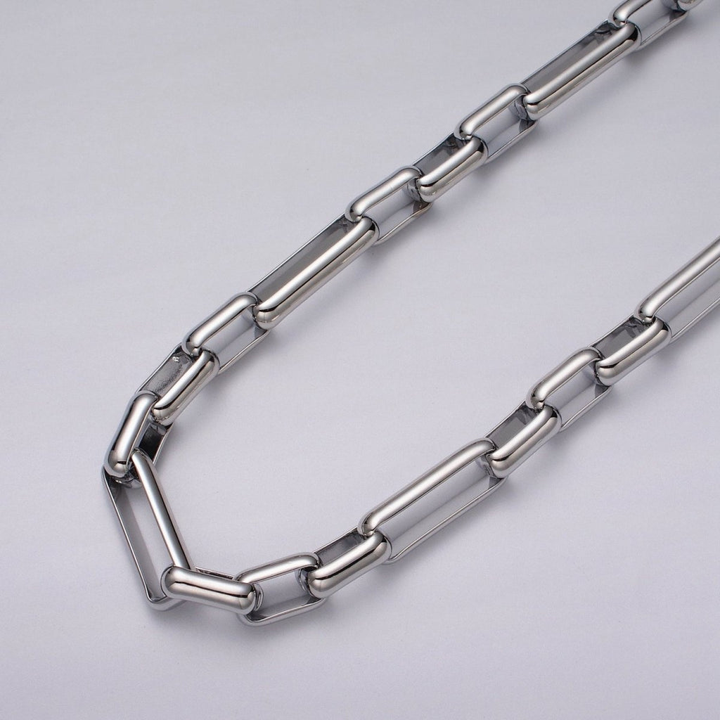 Silver paperclip chain elongated rectangle chain by Yard 9.7mm Thick chain | ROLL-1192 Clearance Pricing - DLUXCA