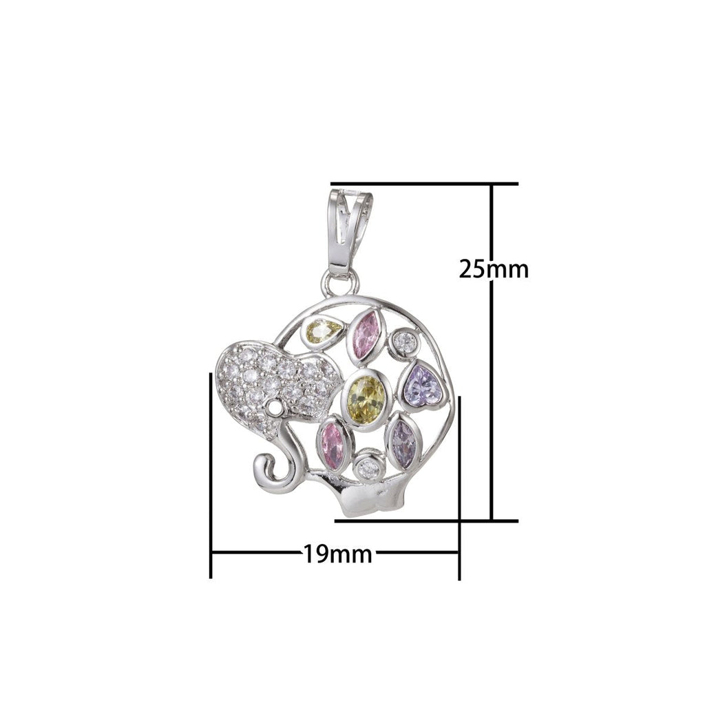 Silver Rainbow Gold plated Elephant Pendants I-460 - DLUXCA