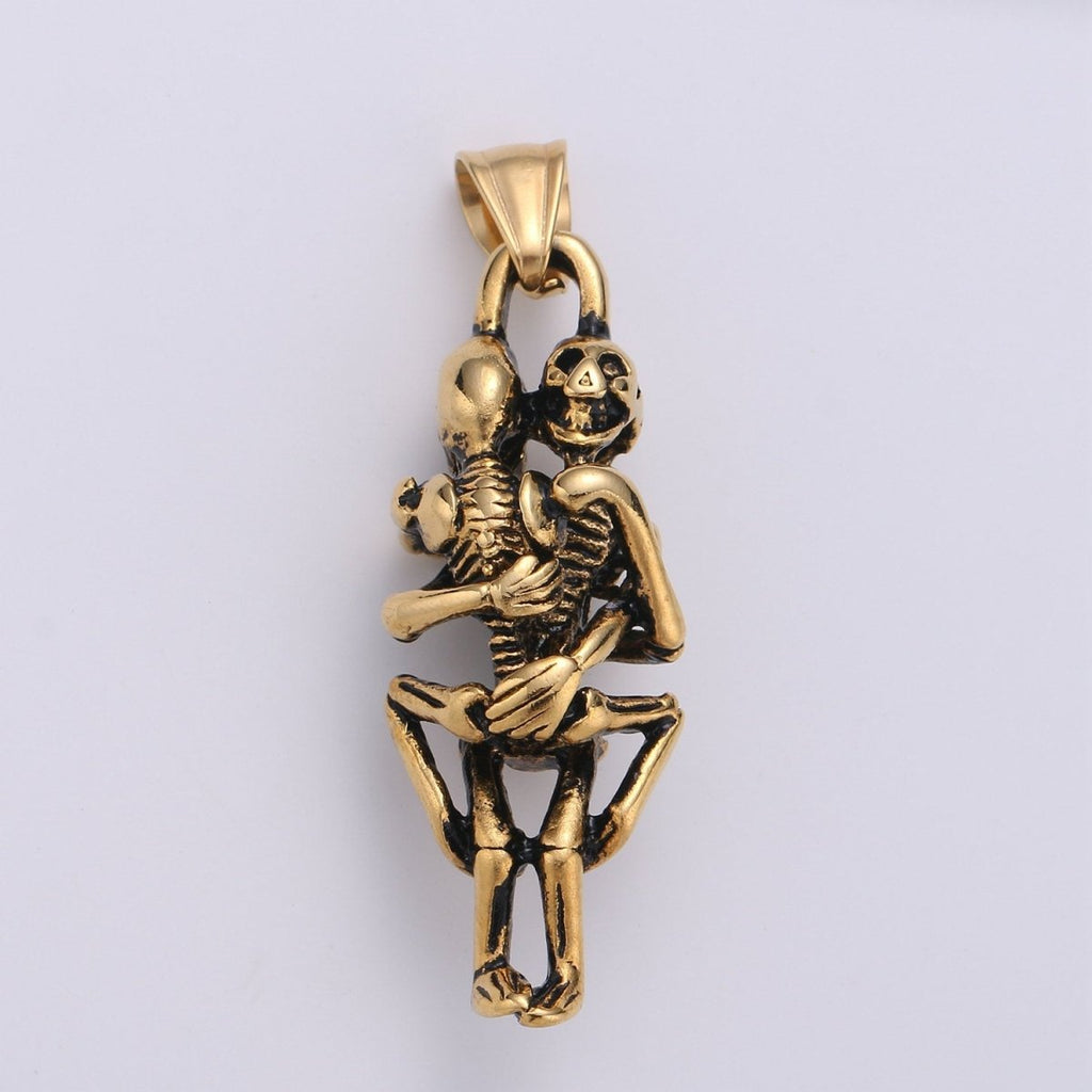 Silver Skull Forever Love Sex Pendant, Silver Sex Skull Hug Pendant, Stainless Steel Skull Skeleton Pendant for Men Jewelry J-799 - DLUXCA