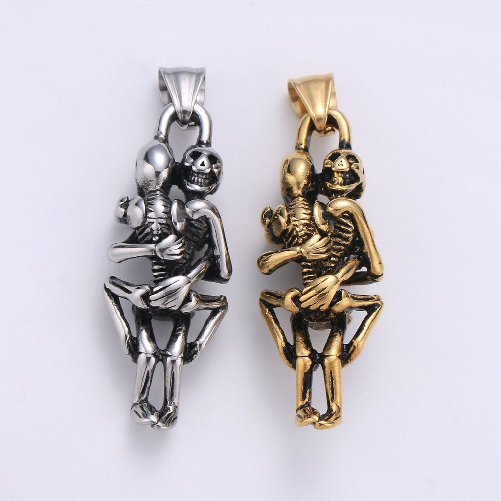 Silver Skull Forever Love Sex Pendant, Silver Sex Skull Hug Pendant, Stainless Steel Skull Skeleton Pendant for Men Jewelry J-799 - DLUXCA