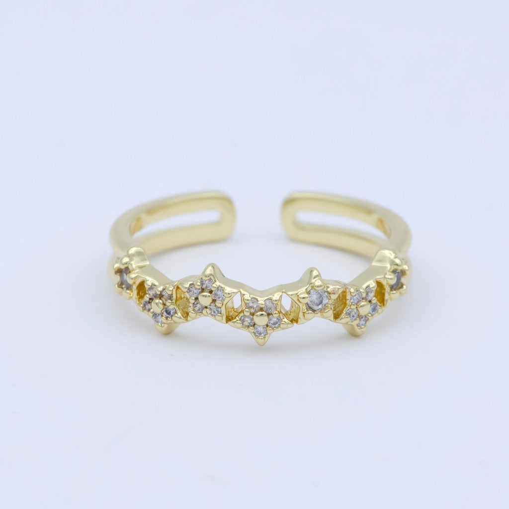 Simple Crown Clear Cz Stone Stackable Open Adjustable Ring in 14k Gold plated Minimalist jewelry O-487 - DLUXCA