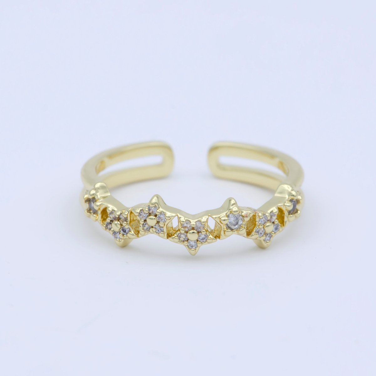 Simple Crown Clear Cz Stone Stackable Open Adjustable Ring in 14k Gold plated Minimalist jewelry O-487 - DLUXCA