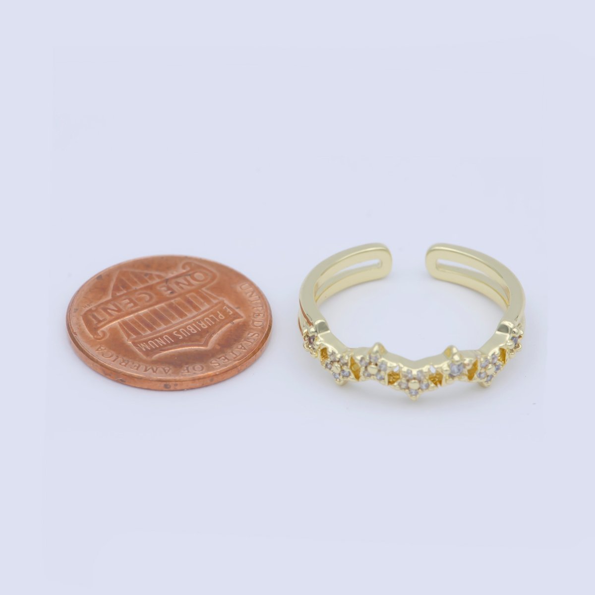 Simple Crown Clear Cz Stone Stackable Open Adjustable Ring in 14k Gold plated Minimalist jewelry O-487 - DLUXCA