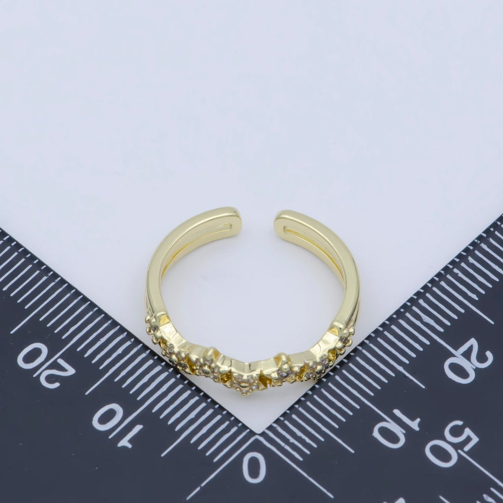 Simple Crown Clear Cz Stone Stackable Open Adjustable Ring in 14k Gold plated Minimalist jewelry O-487 - DLUXCA