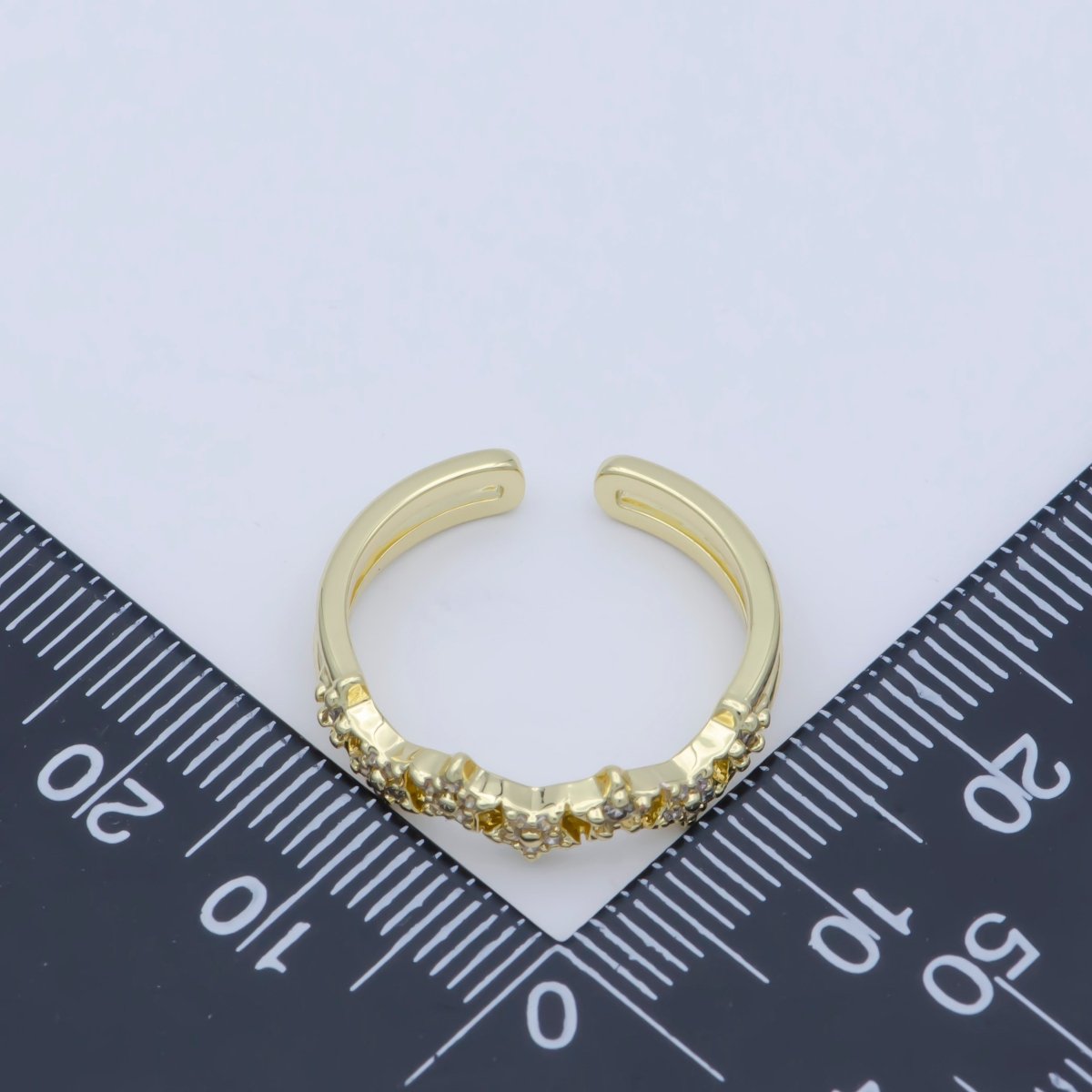 Simple Crown Clear Cz Stone Stackable Open Adjustable Ring in 14k Gold plated Minimalist jewelry O-487 - DLUXCA