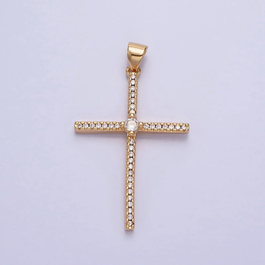 Simple CZ Gold Cross Charm Silver Cross Pendant, Dainty Religious Jewelry Rosary Pendant AA174 AA175 - DLUXCA