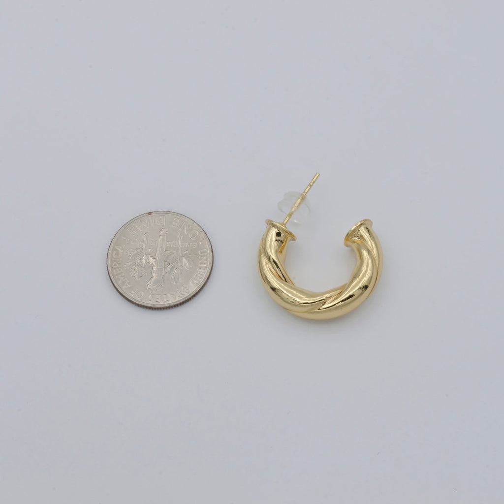 Simple Golden C-Curve Shape Huggies Earrings, Plain Gold plated Geometric Curve Shape Daily Wear Earring Jewelry P-121 - DLUXCA
