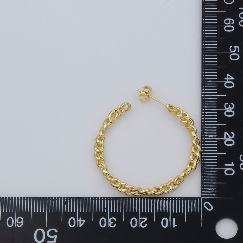 Simple Golden Chained Round Ring Huggies Earrings, Plain Gold plated Tiny Geometric Formal/Casual Daily Earring Jewelry P-113 - DLUXCA