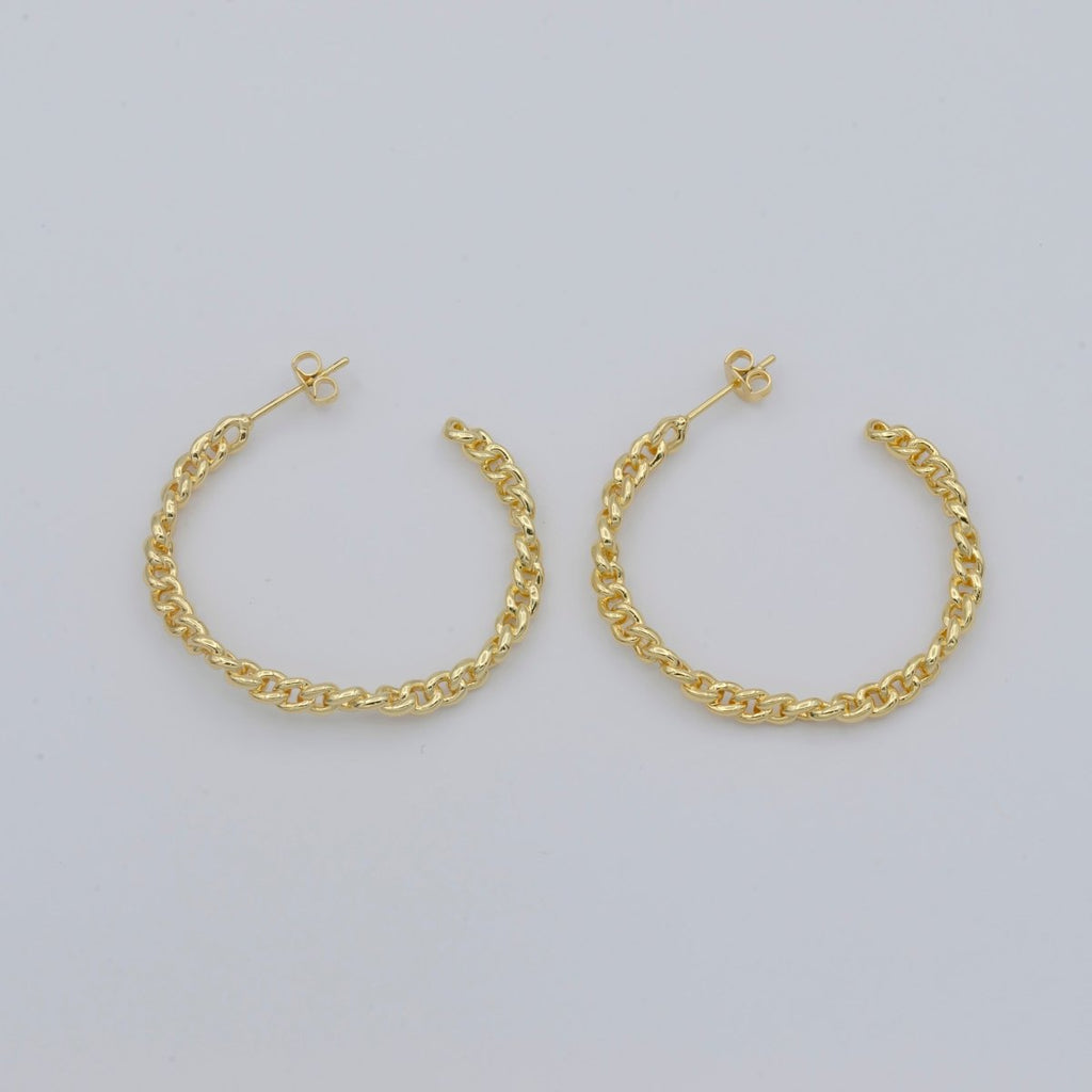 Simple Golden Chained Round Ring Huggies Earrings, Plain Gold plated Tiny Geometric Formal/Casual Daily Earring Jewelry P-113 - DLUXCA