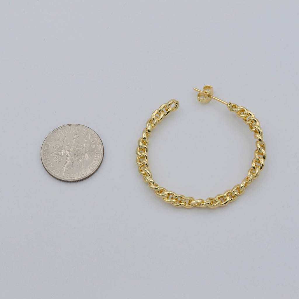 Simple Golden Chained Round Ring Huggies Earrings, Plain Gold plated Tiny Geometric Formal/Casual Daily Earring Jewelry P-113 - DLUXCA