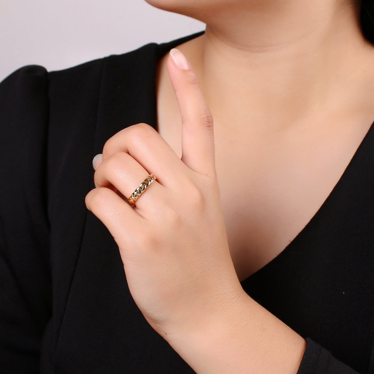 Simple Minimalist Braided Chain Gold plated Adjustable Ring R-234 - DLUXCA