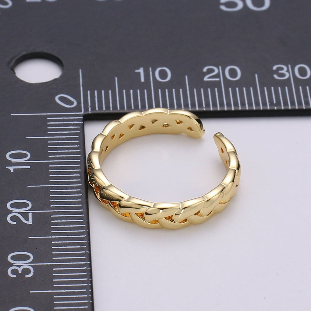 Simple Minimalist Braided Chain Gold plated Adjustable Ring R-234 - DLUXCA