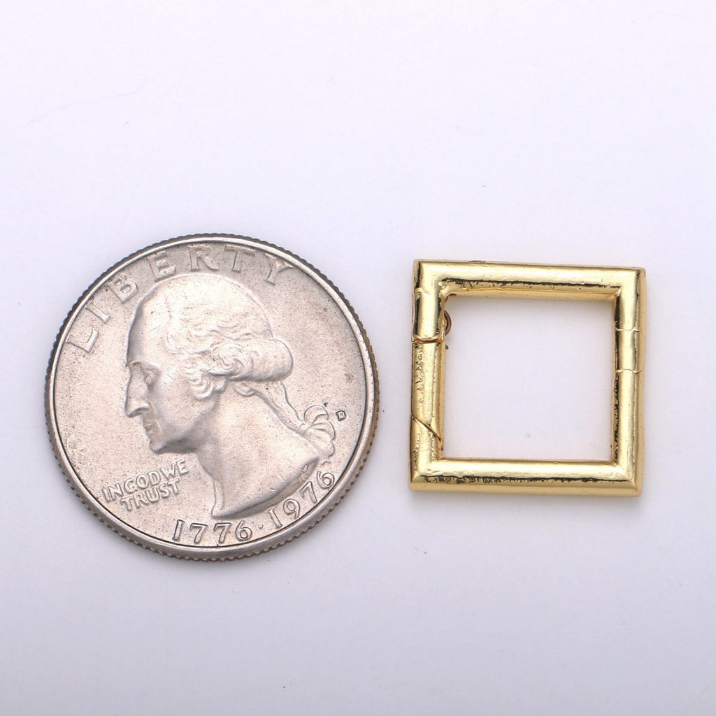 Simple Minimalist Gold plated Square Push Gate Ring Clasp For Jewelry Making Charm Holder Connector L-060 - DLUXCA