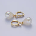 Simple Minimalist Micro Pave Cubic Zirconia Earrings, 24K Gold plated Huggie Small Hoop Earrings with Round AB Color Pear Shape Ball X822 - DLUXCA