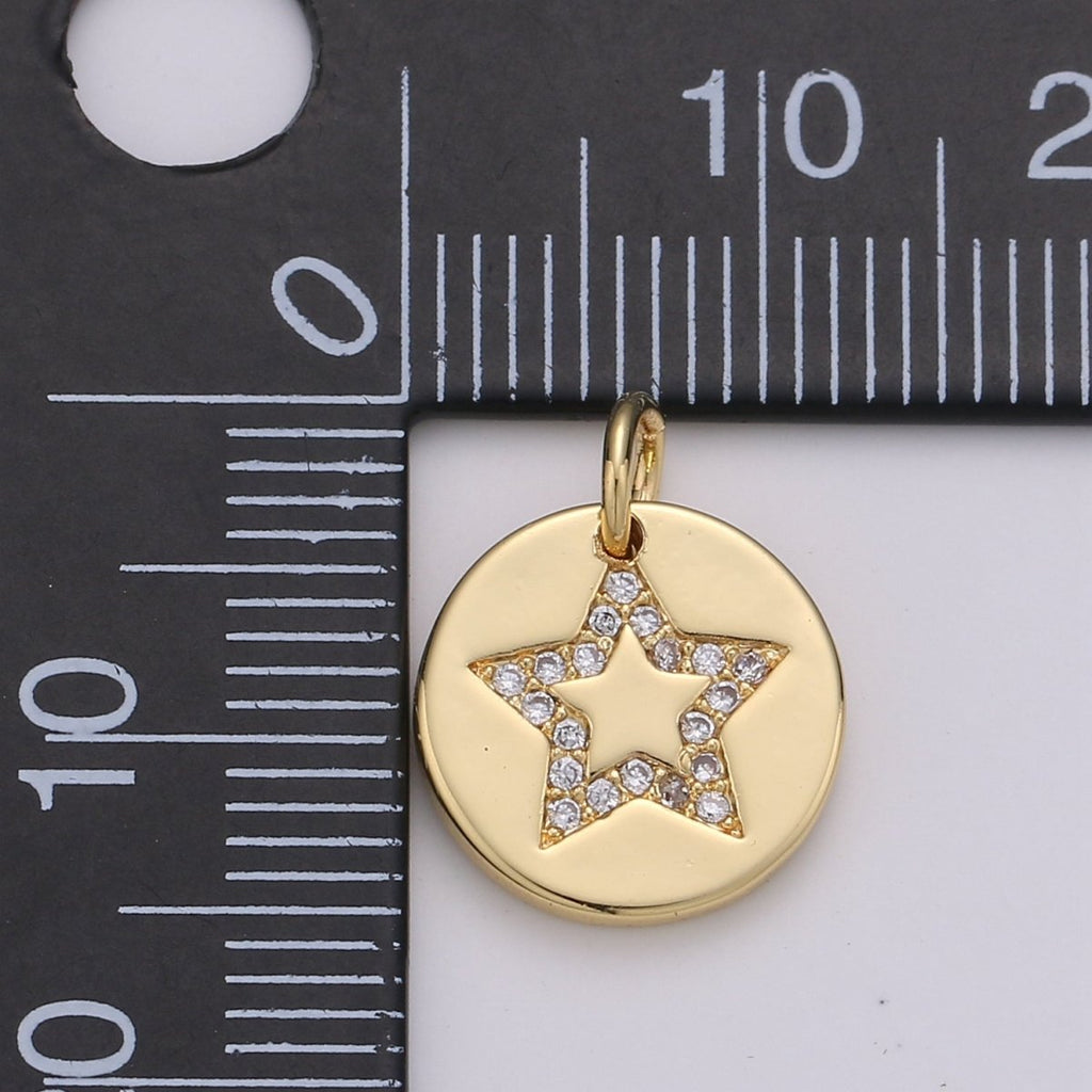 Simple Star with CZ Crystal Coin Gold plated Charm  D-470-D-471