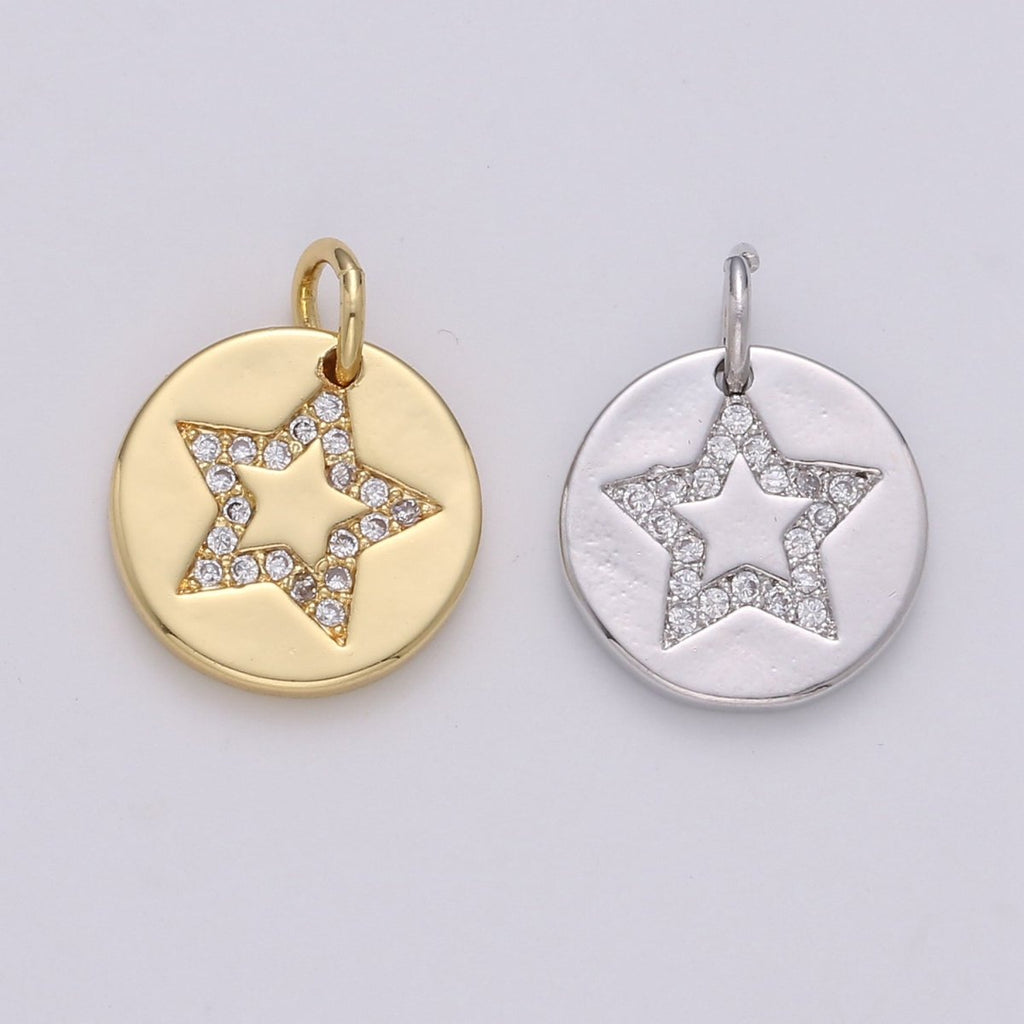 Simple Star with CZ Crystal Coin Gold plated Charm  D-470-D-471