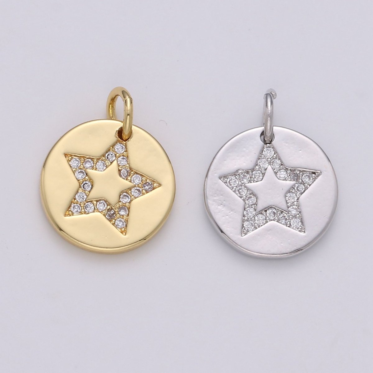 Simple Star with CZ Crystal Coin Gold plated Charm  D-470-D-471