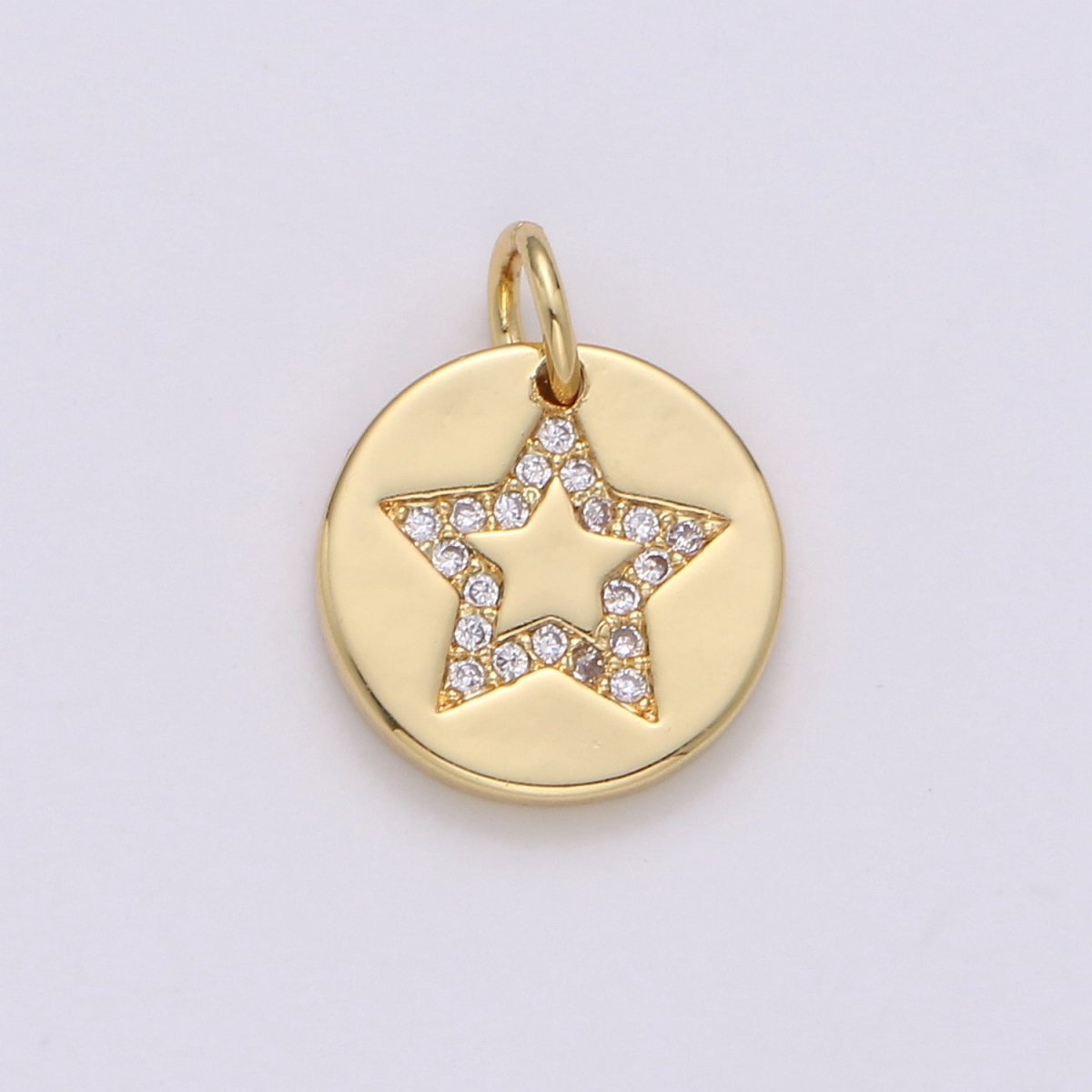 Simple Star with CZ Crystal Coin Gold plated Charm  D-470-D-471