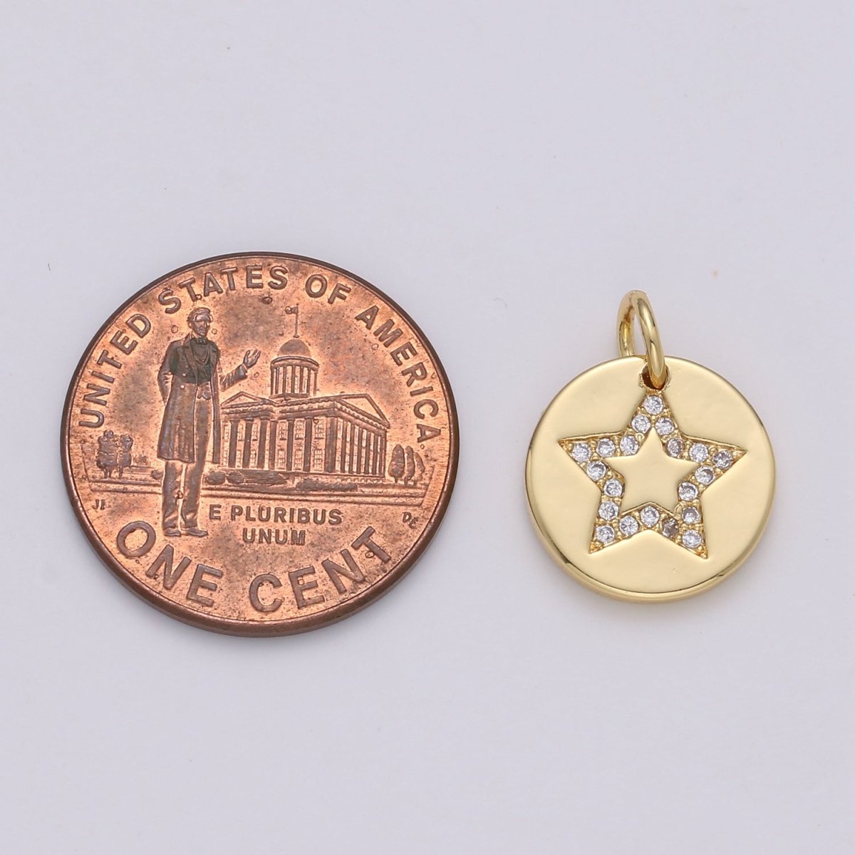 Simple Star with CZ Crystal Coin Gold plated Charm  D-470-D-471