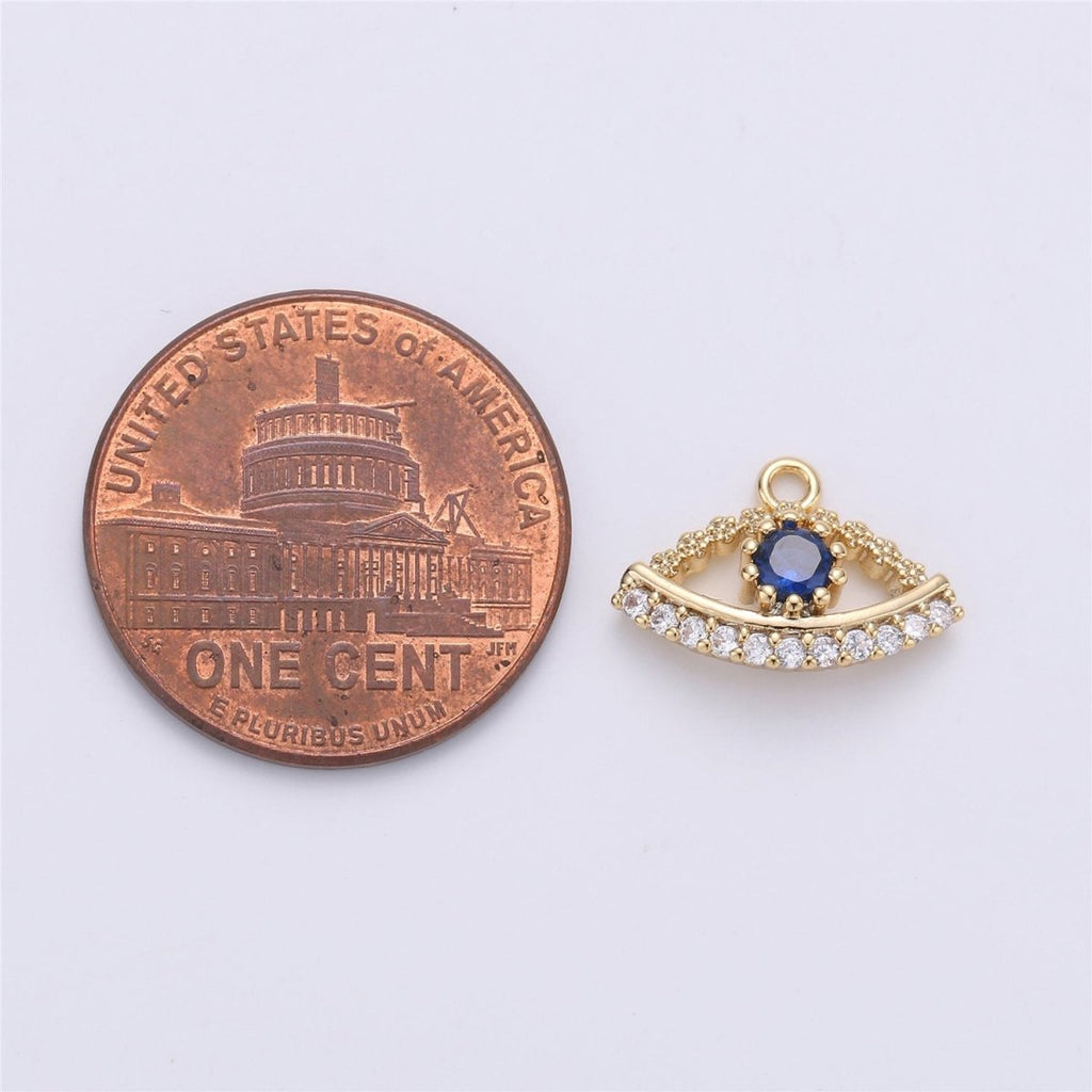 Small Dainty Gold plated Gold Evil eye Charm Micro Pave Evil Eye Charm Cubic Evil Eye Charm for Bracelet Necklace Earring Charm 14x10mm C-711 - DLUXCA
