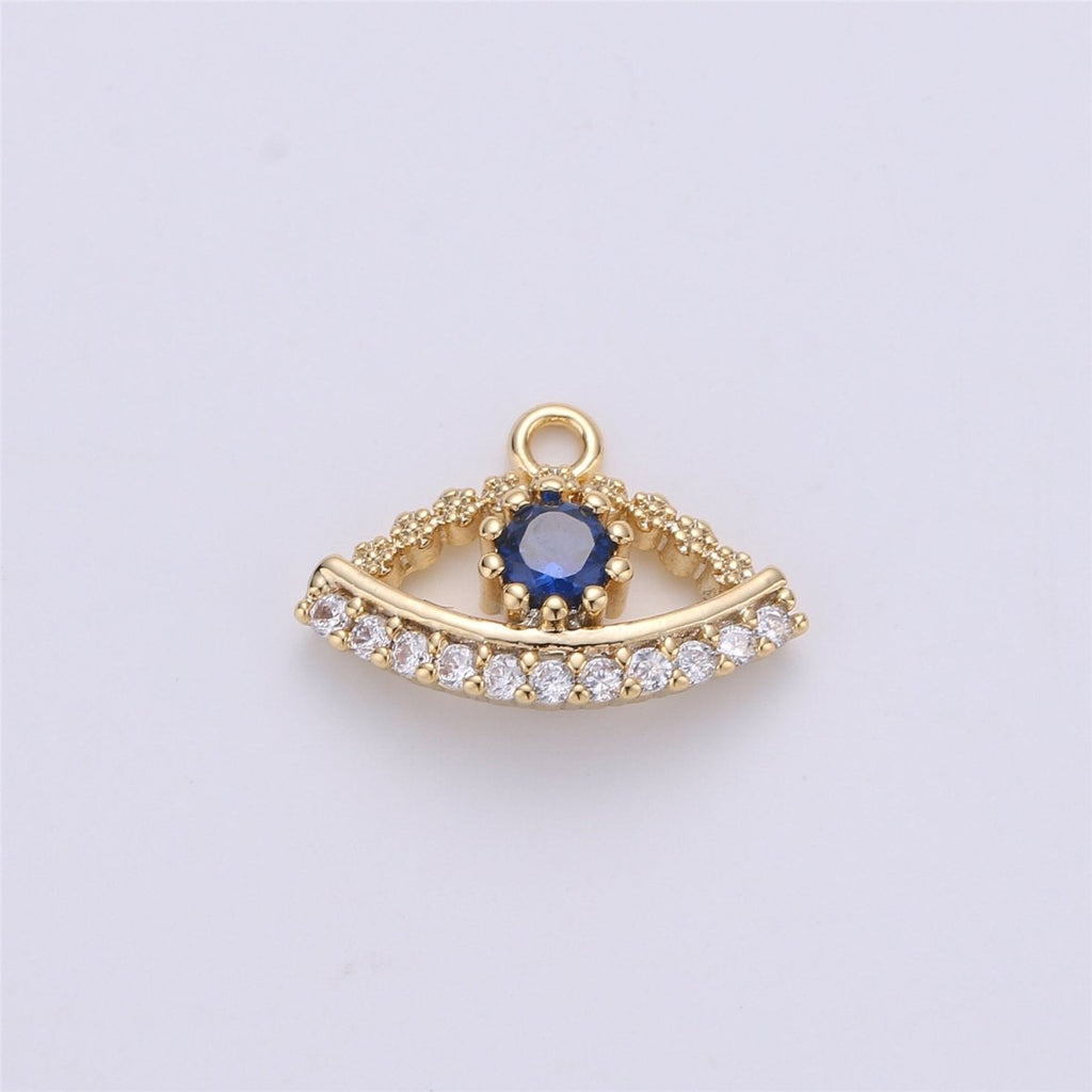 Small Dainty Gold plated Gold Evil eye Charm Micro Pave Evil Eye Charm Cubic Evil Eye Charm for Bracelet Necklace Earring Charm 14x10mm C-711 - DLUXCA
