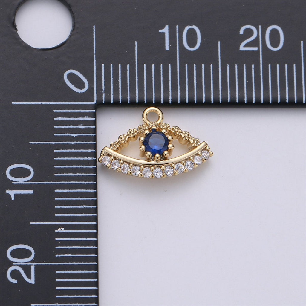 Small Dainty Gold plated Gold Evil eye Charm Micro Pave Evil Eye Charm Cubic Evil Eye Charm for Bracelet Necklace Earring Charm 14x10mm C-711 - DLUXCA