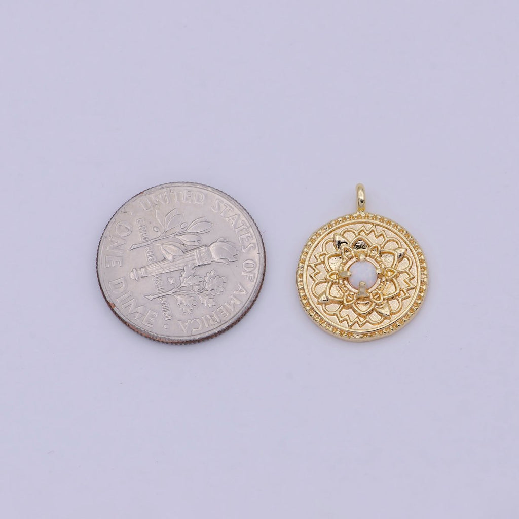 Small Lotus Disc Charm Pendant 18k gold plated Lotus Flower Yoga Zen Buddha Meditation Floral Round Disc N-910 - DLUXCA