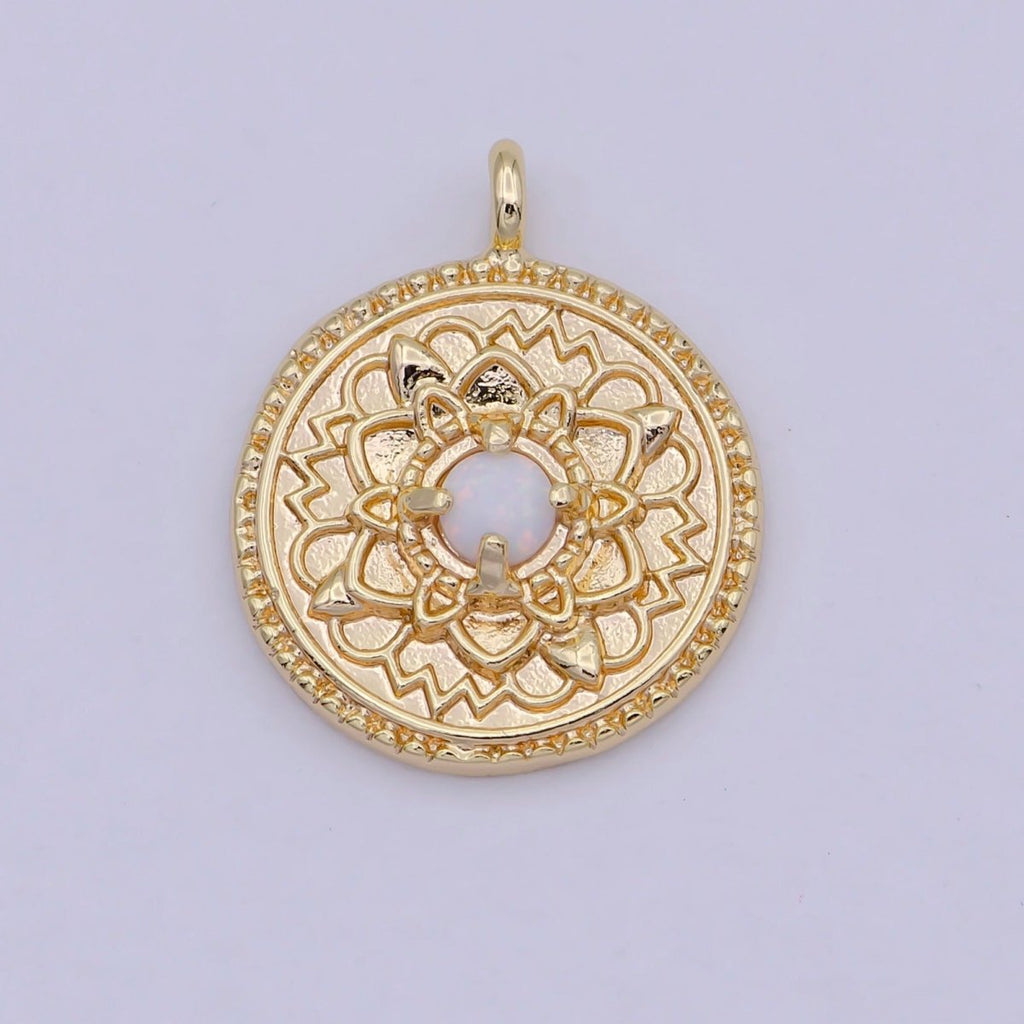 Small Lotus Disc Charm Pendant 18k gold plated Lotus Flower Yoga Zen Buddha Meditation Floral Round Disc N-910 - DLUXCA