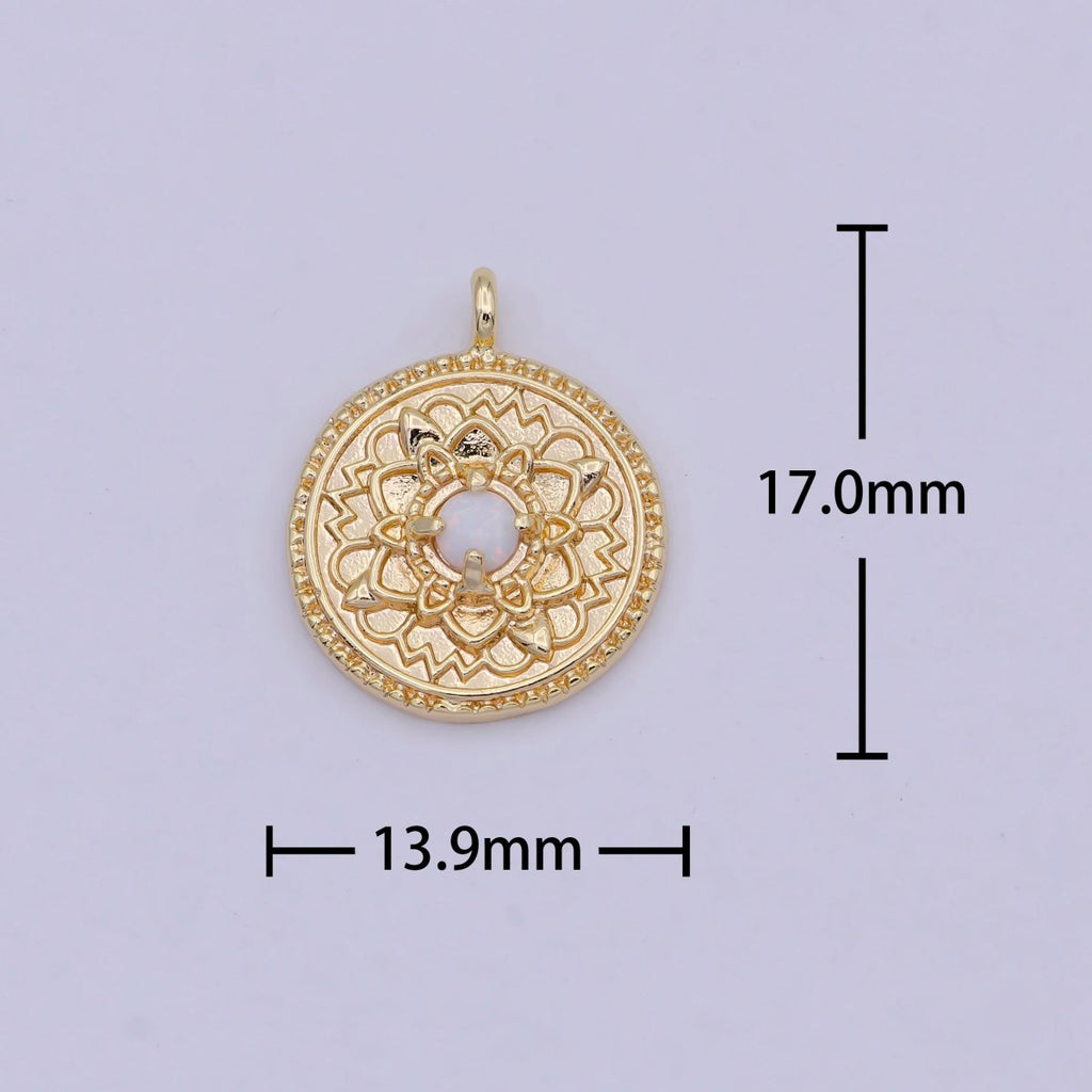 Small Lotus Disc Charm Pendant 18k gold plated Lotus Flower Yoga Zen Buddha Meditation Floral Round Disc N-910 - DLUXCA