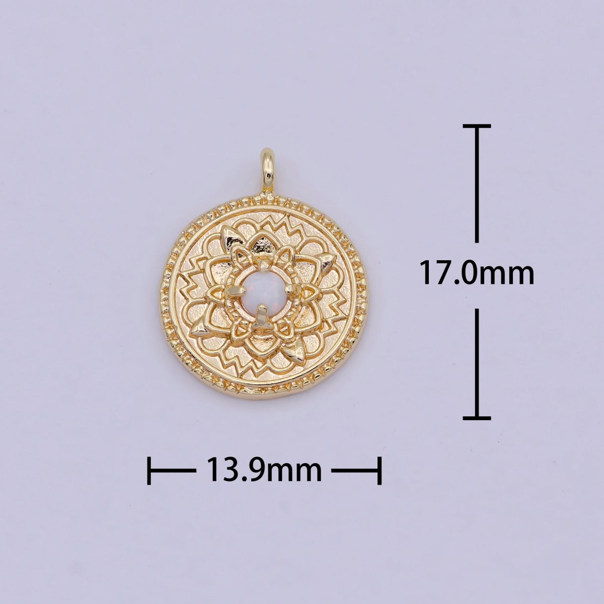 Small Lotus Disc Charm Pendant 18k gold plated Lotus Flower Yoga Zen Buddha Meditation Floral Round Disc N-910 - DLUXCA