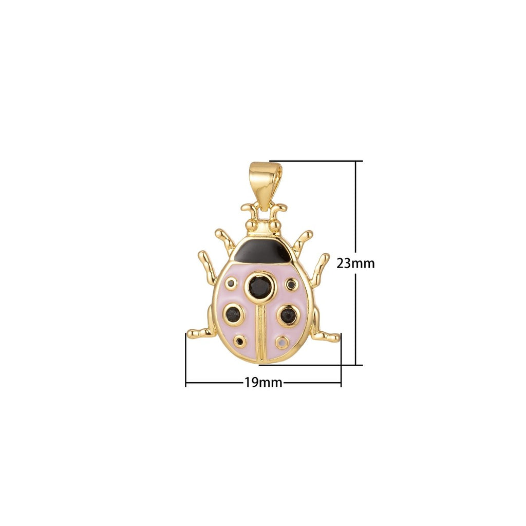 Small Pink Lady Bug Charm Green Enamel Animal Pendant J-311,J-312