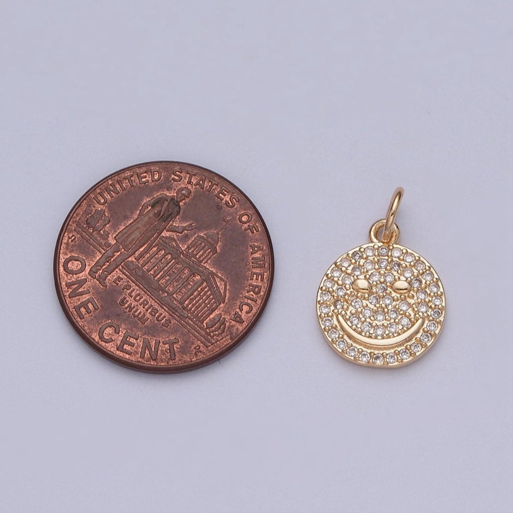 Smiley Face Gold Micro Paved Cubic Zirconia Charm For DIY Jewelry Making | X-241 - DLUXCA