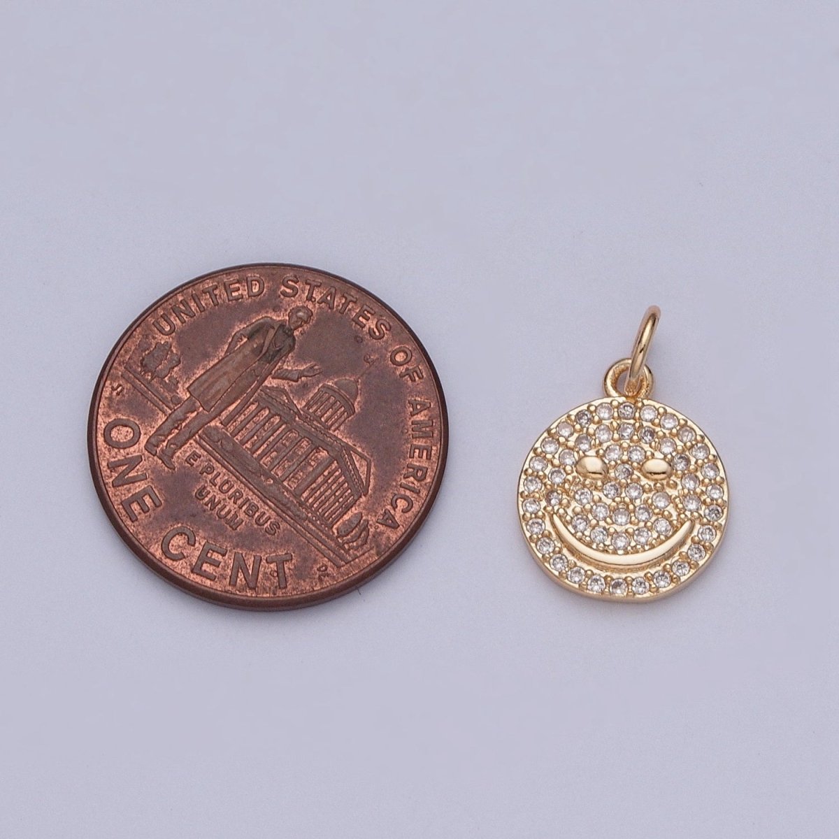 Smiley Face Gold Micro Paved Cubic Zirconia Charm For DIY Jewelry Making | X-241 - DLUXCA