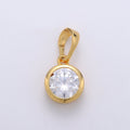 Solitaire Round Cubic Zirconia in Bezel Charm Pendant, 24K Gold plated Charm for Dangle Necklace Bracelet Earring Supply J-076 - DLUXCA
