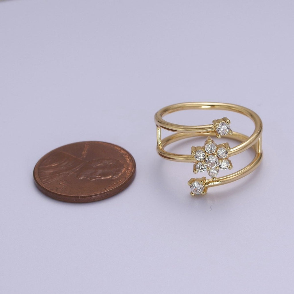 Spiral Finger Wrap Ring/ Flower Cz Gold Band Ringt CZ Diamond Wraparound Ring Midi Thumb Ring S-538 S-539 - DLUXCA